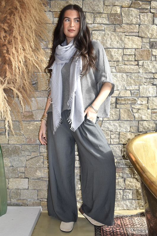 Basso Shirring Wide Leg Pant Charcoal /14=